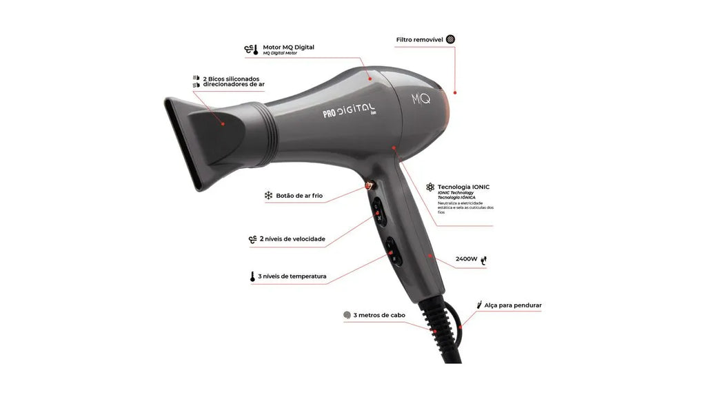 Secador de Cabelo Profissional Pro Digital 2600W ion