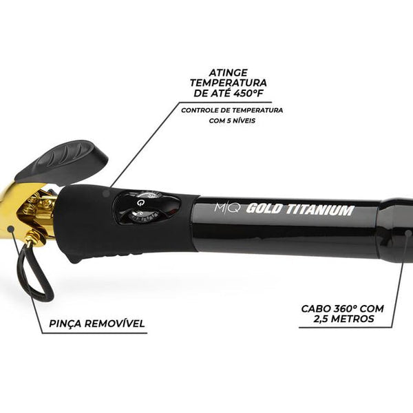 Modelador De Cachos Profissional Gold Titanium Com Pinça Bivolt 32mm MQ