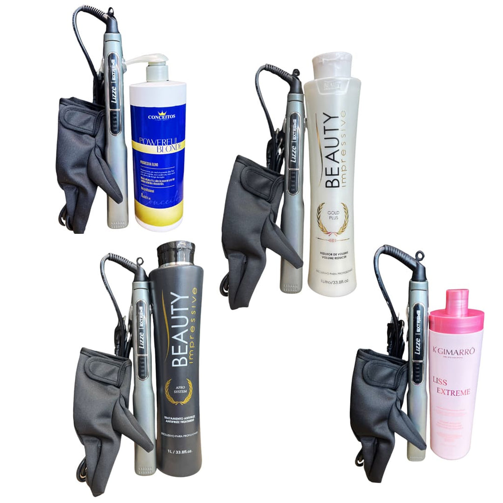 Kit Profissional Lizze - 1 Prancha + 1 luva + 1 Creme Redutor
