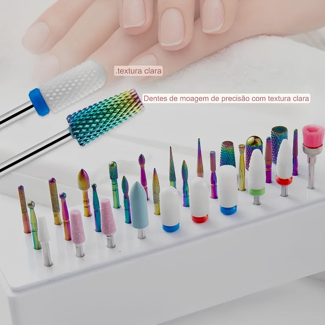 Kit com 30 Peças de Brocas de Unha Cerâmica Cutícula e Carboneto de Tungstênio